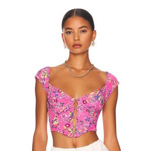 AFRM Myla Corset Crop Top in Pink Paisley